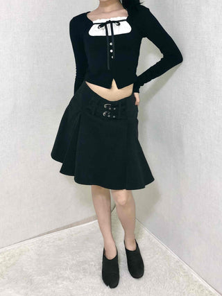 Frill Ribbon Square Neck Crop Long Sleeve T-shirt