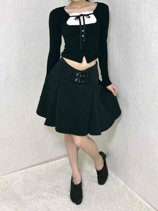 Frill Ribbon Square Neck Crop Long Sleeve T-shirt