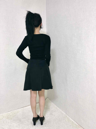 Frill Ribbon Square Neck Crop Long Sleeve T-shirt