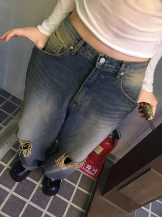 Pino Vintage Washed Damaged Wide Pants
