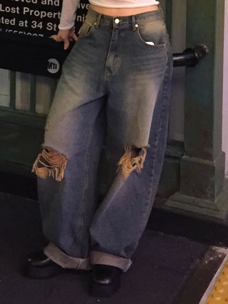 Pino Vintage Washed Damaged Wide Pants