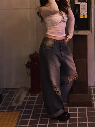 Pino Vintage Washed Damaged Wide Pants