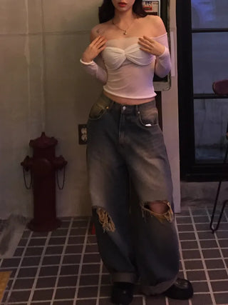 Pino Vintage Washed Damaged Wide Pants