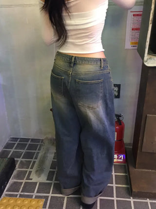Pino Vintage Washed Damaged Wide Pants