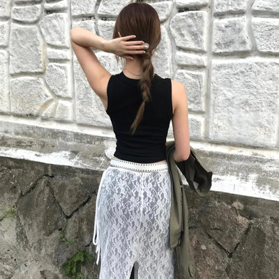 Femo Ribbed Sleeveless Top with Rounded Hem