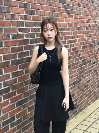 Femo Ribbed Sleeveless Top with Rounded Hem