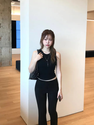 Femo Ribbed Sleeveless Top with Rounded Hem