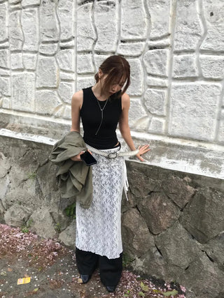Femo Ribbed Sleeveless Top with Rounded Hem