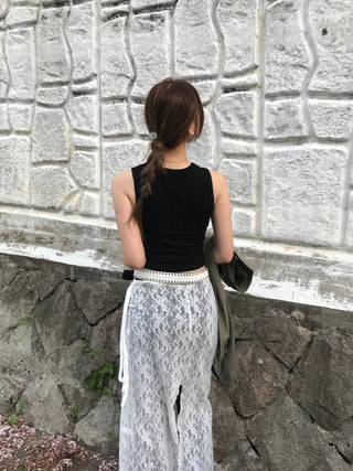Femo Ribbed Sleeveless Top with Rounded Hem