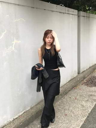 Femo Ribbed Sleeveless Top with Rounded Hem