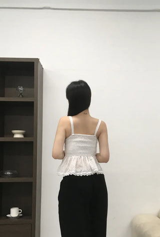 Doori Punching Lace Ribbon Sleeveless Top