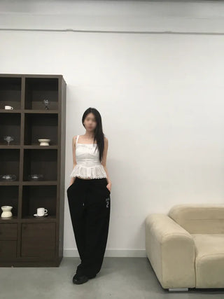 Doori Punching Lace Ribbon Sleeveless Top