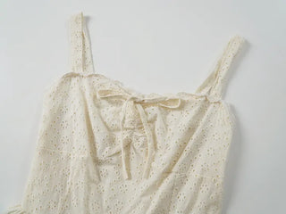 Doori Punching Lace Ribbon Sleeveless Top