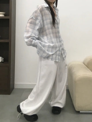 Koran Oversized Linen See-through Check Shirt