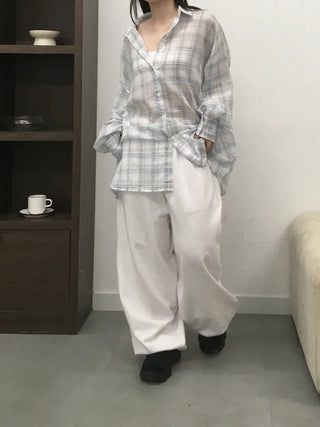 Koran Oversized Linen See-through Check Shirt