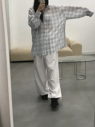 Koran Oversized Linen See-through Check Shirt