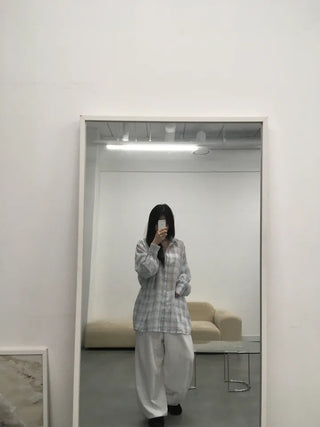 Koran Oversized Linen See-through Check Shirt
