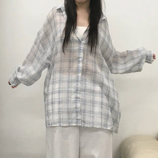 Koran Oversized Linen See-through Check Shirt