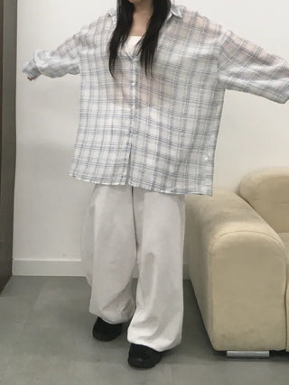Koran Oversized Linen See-through Check Shirt