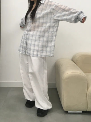 Koran Oversized Linen See-through Check Shirt