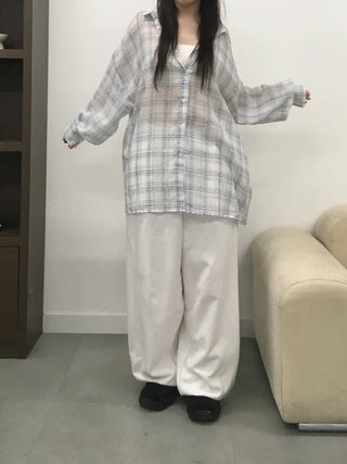 Koran Oversized Linen See-through Check Shirt