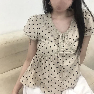 Venta Dot Short Sleeve Puff Blouse