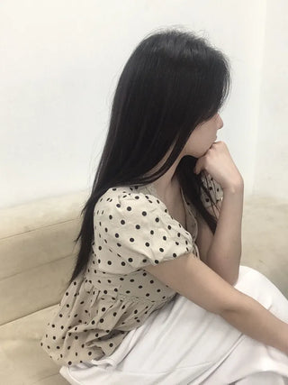Venta Dot Short Sleeve Puff Blouse
