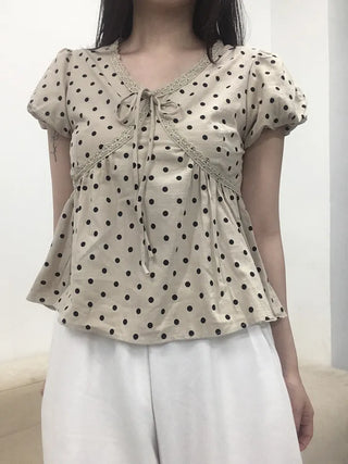 Venta Dot Short Sleeve Puff Blouse
