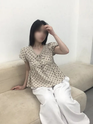 Venta Dot Short Sleeve Puff Blouse