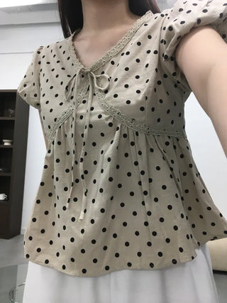 Venta Dot Short Sleeve Puff Blouse