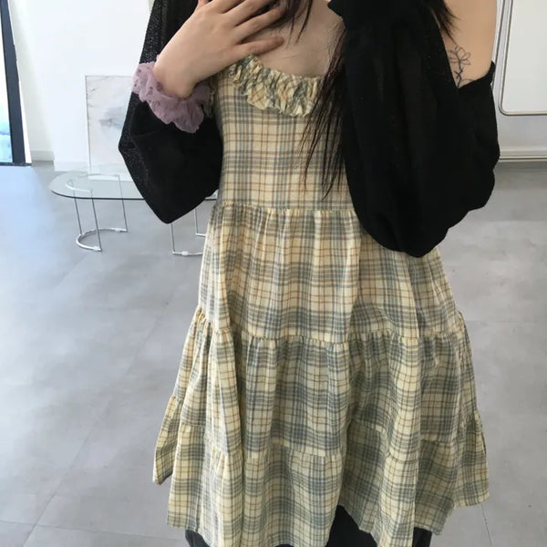 Pied Check Layered Mini Dress