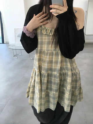 Pied Check Layered Mini Dress
