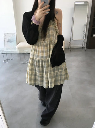 Pied Check Layered Mini Dress