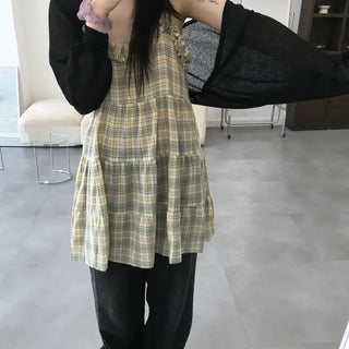 Pied Check Layered Mini Dress