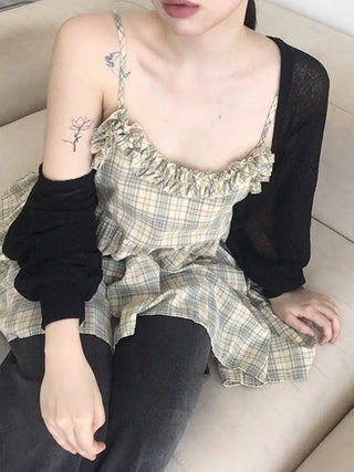 Pied Check Layered Mini Dress