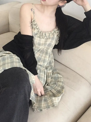 Pied Check Layered Mini Dress