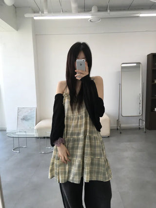 Pied Check Layered Mini Dress