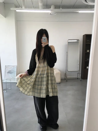 Pied Check Layered Mini Dress