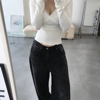 Zano Lace V-Neck Long Sleeve T-Shirt
