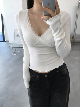 Zano Lace V-Neck Long Sleeve T-Shirt