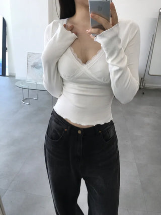 Zano Lace V-Neck Long Sleeve T-Shirt