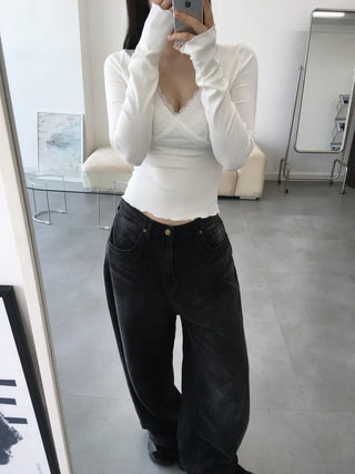 Zano Lace V-Neck Long Sleeve T-Shirt