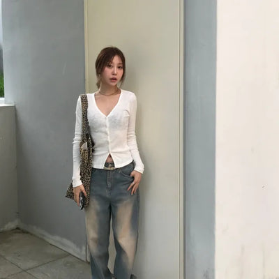 Orr V-neck ribbed knit long-sleeve cardigan