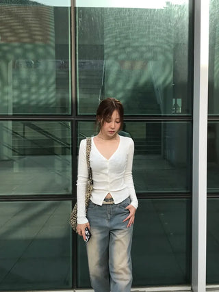 Orr V-neck ribbed knit long-sleeve cardigan
