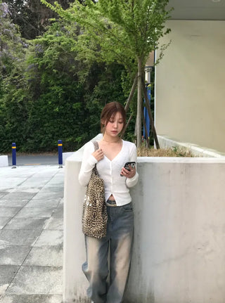 Orr V-neck ribbed knit long-sleeve cardigan