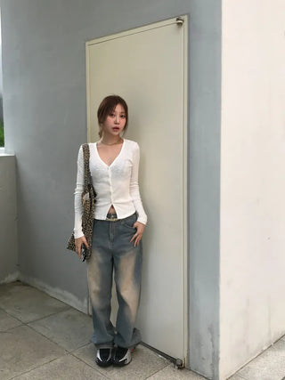 Orr V-neck ribbed knit long-sleeve cardigan