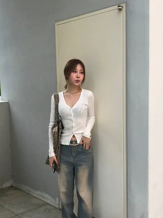Orr V-neck ribbed knit long-sleeve cardigan