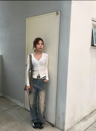 Orr V-neck ribbed knit long-sleeve cardigan