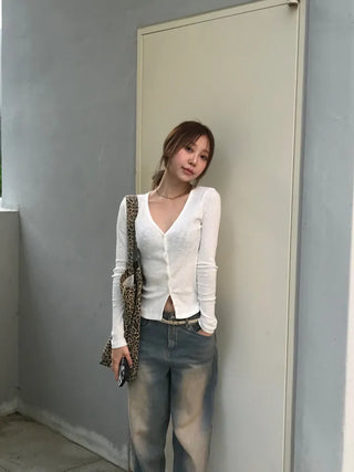 Orr V-neck ribbed knit long-sleeve cardigan