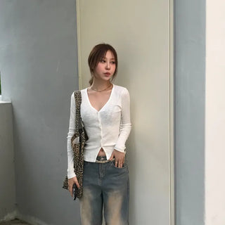 Orr V-neck ribbed knit long-sleeve cardigan